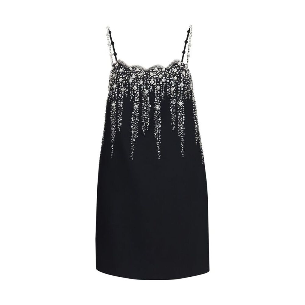 Valentino Women Embroidered Crepe Mini Dress With Jewel Details